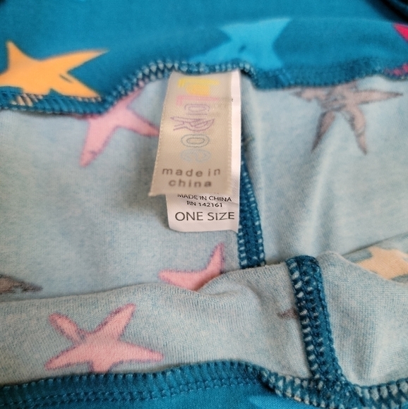 LuLaRoe☆ Turquoise OS Legging Black Yellow Blue Pink Star Poly/Spandex Print EUC - Picture 3 of 6